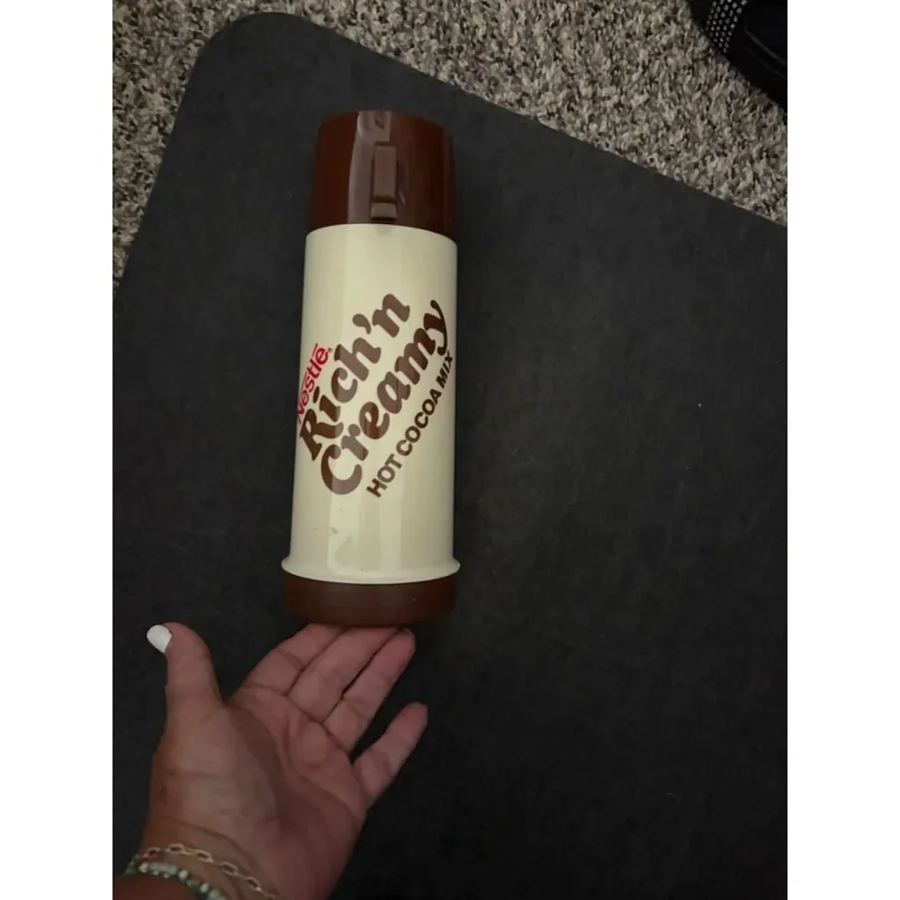 Vtg. Nestle Rich 'n Creamy hot cocoa mix thermos